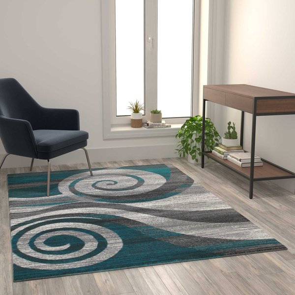 Flash Furniture Turquoise 5' x 7' Modern Swirl Pattern Area Rug OKR-RG1103-57-TQ-GG